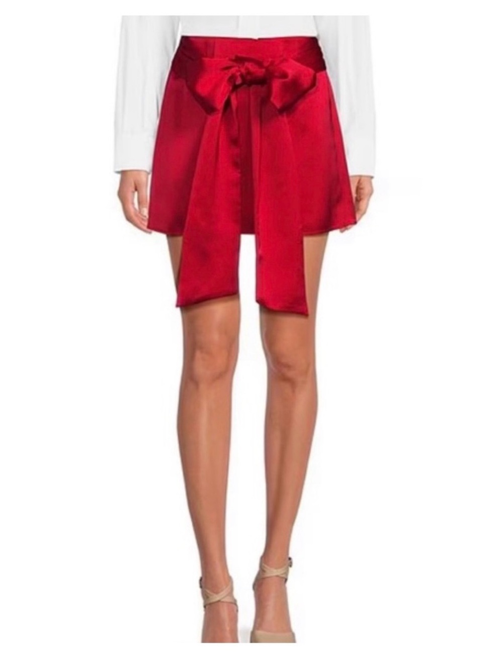 Gianni Bini Satin Red Wrap Mini Skirt with Bow Detail NWT
